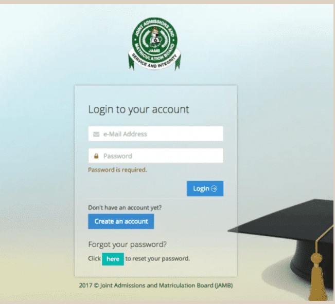 jamb 2023/2024 profile login how to login with email password