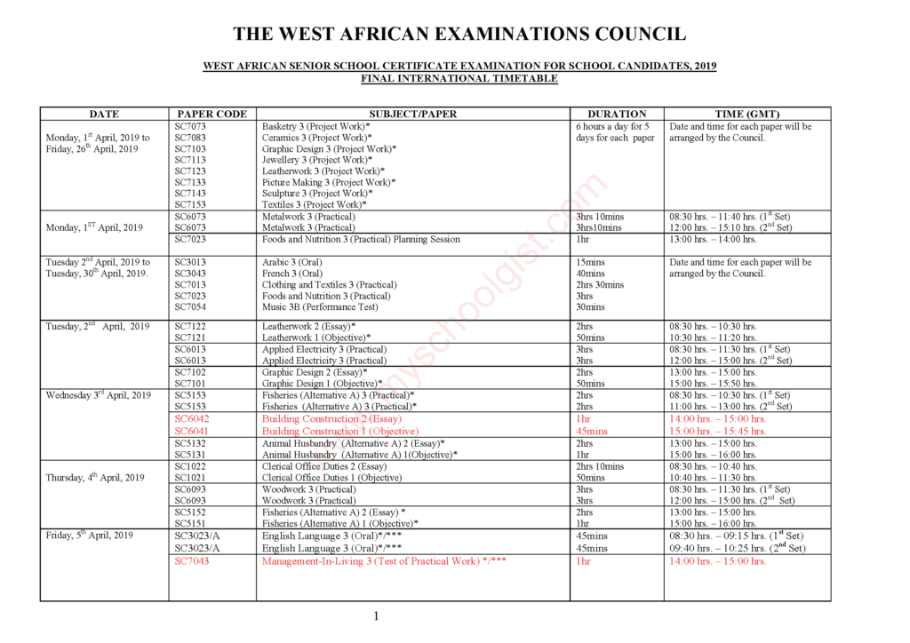 WAEC Timetable 2022/2023 Out Check & Download PDF WAEC Timetable MAY