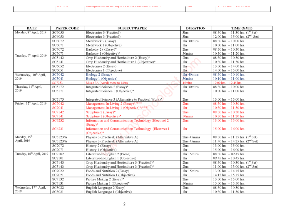 WAEC Timetable 2022/2023 Out Check & Download PDF WAEC Timetable MAY